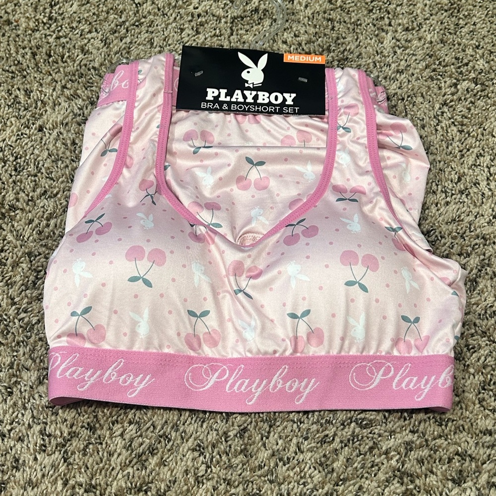 Playboy Pink Cherry Print Lingerie Set